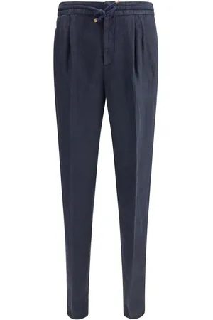 Brunello Cucinelli Bukser, Herre, Blå, 2XL, Linned, Linnedbukser med snøre og lommer