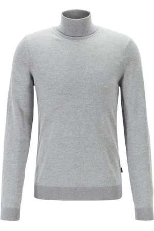 HUGO BOSS Strik, Herre, Grå, 2XL, Uld, Silvergrå Rullekrave Sweater