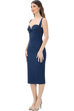 Elisabetta Franchi Kjole, Dame, Blå, XS, Uld, Blå Midi Kjole med Broderet Kant
