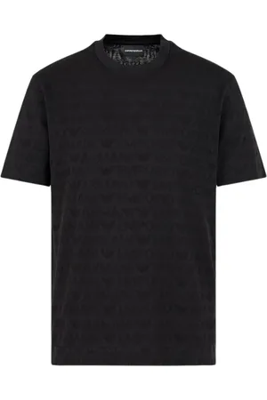 Emporio Armani Top, Herre, Sort, L, Bomuld, Sort Jacquard Strik T-shirt med Logo