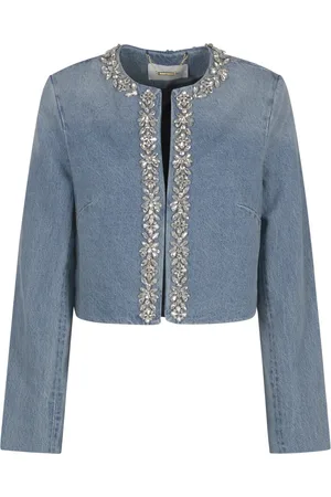 ZIMMERMANN Jakke, Dame, Blå, L, Denim, Crush Embellished Denim Jakke