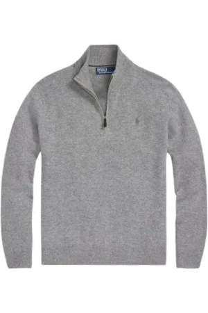 Ralph Lauren Strik, Herre, Grå, XL, Uld, Merino Uld Halv Lynlås Sweater