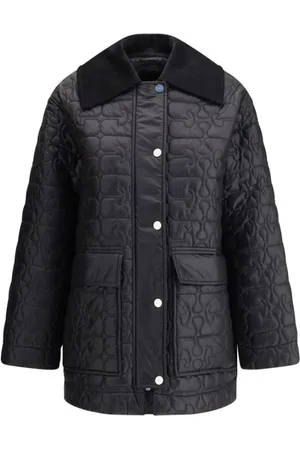 Ganni Jakke, Dame, Grå, 2XS, Uld, Quiltet Dunjakke med Corduroy Krave
