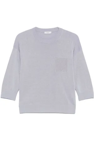 PESERICO SIGN Strik, Dame, Blå, XL, Bomuld, Girocoll Sweater