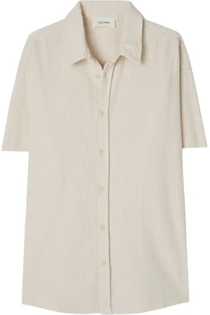 American Vintage Skjorte, Herre, Hvid, M, Corduroy kortærmet skjorte med lomme