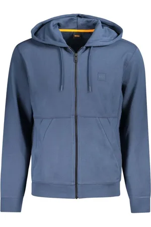HUGO BOSS Sweathshirts & Hoodies, Herre, Blå, S, Bomuld, Blå Hættetrøje i Bomuld med Broderi