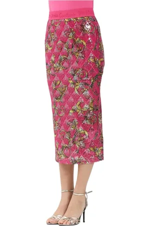 VERSACE Nederdel, Dame, Lyserød, M, Uld, Elegant Fuchsia Sequin Midi Nederdel
