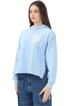 Maison Margiela Sweathshirts & Hoodies, Dame, Blå, XS, Bomuld, Blå Hættetrøje Stamp Numbers