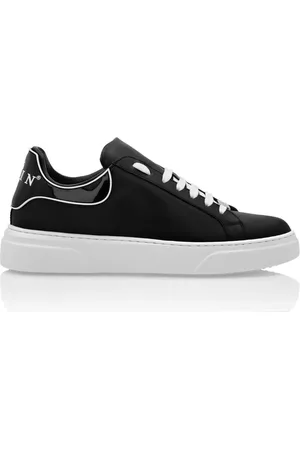 Philipp Plein Sko, Herre, Sort, 45 EU, Læder, Low-Top Sneakers med Logo Detalje