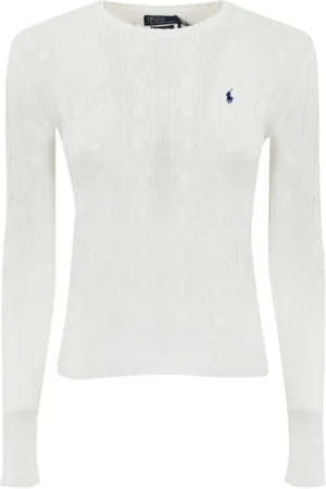Ralph Lauren Strik, Dame, Hvid, M, Bomuld, Cable Knit Sweater