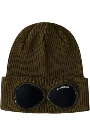 C.P. Company Tilbehør, Herre, Sort, ONE SIZE, Uld, Ribbet uld kasket med ikoniske briller