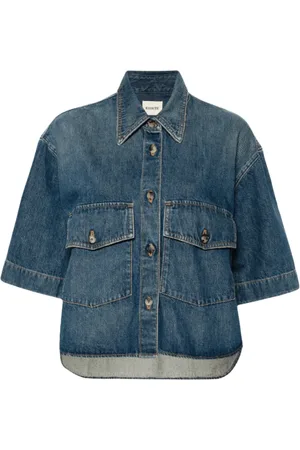 Khaite Bluser & Skjorter, Dame, Blå, 3XL, Denim, Blå denimskjorte med korte ærmer