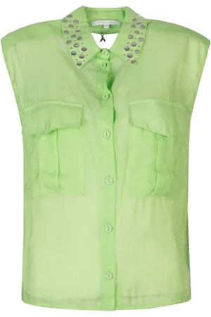 Patrizia Pepe Top, Dame, Grøn, L, Ærmeløs bluse med juvelkrave