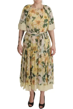 Dolce & Gabbana Kjole, Dame, Flerfarvet, M, Bomuld, Blomsterprint Silke Midi Kjole