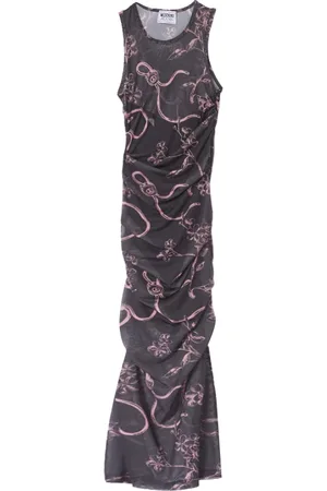 Moschino Kjole, Dame, Flerfarvet, S, Tyl, Tyl Ramage Print Midi Kjole Sort