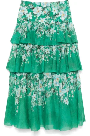 ZIMMERMANN Nederdel, Dame, Grøn, M, Polyester, Plisseret Maxi Nederdel