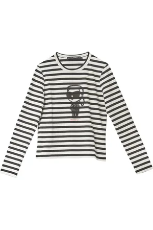 Karl Lagerfeld Top, Dame, Sort, M, Bomuld, Ikon Print Stripe Lslv Top