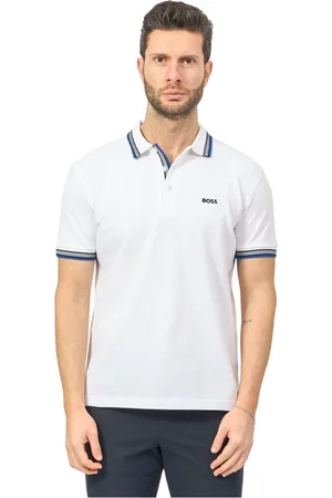 HUGO BOSS Top, Herre, Hvid, 5XL, Bomuld, Polo Shirt med Kontrastdetaljer