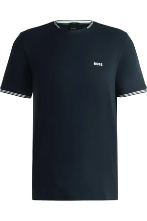 HUGO BOSS Top, Herre, Blå, 2XL, Bomuld, Stribet Logo T-shirt i Blå