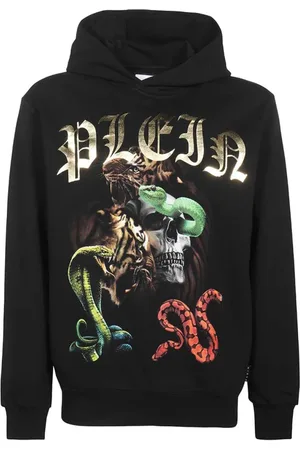 Philipp Plein Sweathshirts & Hoodies, Herre, Sort, 2XL, Bomuld, Maxi Print Cotton Hoodie
