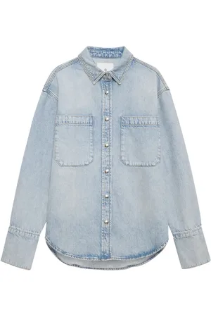 ANINE BING Bluser & Skjorter, Dame, Blå, L, Denim, Lysblå Denim Skjorte med Trykknap Lukning