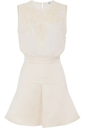 Elisabetta Franchi Jumpsuits & Playsuits, Dame, Hvid, M, Satin, Kort hvid kjole med rosebroderi