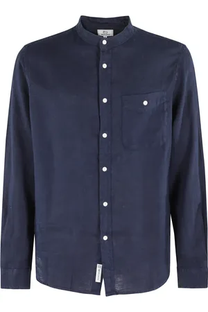 Woolrich Skjorte, Herre, Blå, S, Linned, Blå Linned Band Krave Skjorte