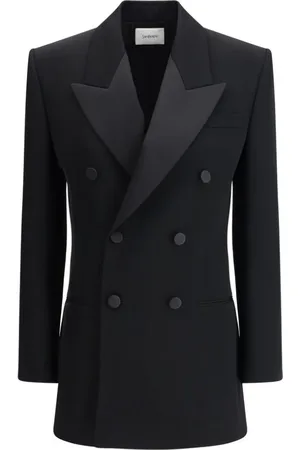 Saint Laurent Jakke, Dame, Sort, 3XS, Uld, Elegant Blazer Kjole med Spidse Revers