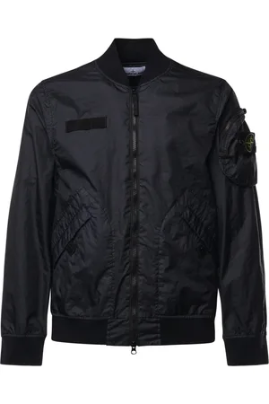 Stone Island Jakke, Herre, Sort, XL, Uld, Zipper Jakke med Logo Patch