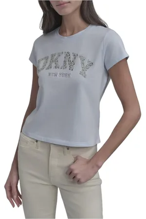 DKNY Top, Dame, Blå, L, Bomuld, Klassisk Rund Hals T-shirt