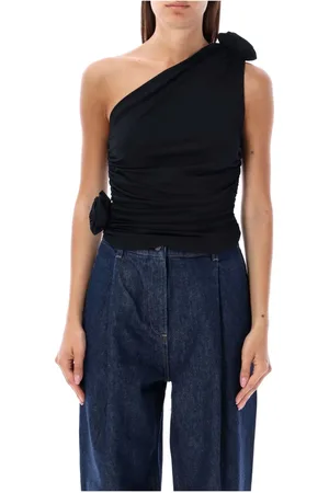 MAGDA BUTRYM Top, Dame, Sort, XS, Uld, One-Shoulder Top med Blomster