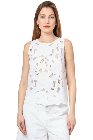 HUGO BOSS Top, Dame, Hvid, M, Bomuld, Broderet Ærmeløs Hvid Bluse