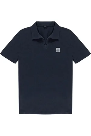 RefrigiWear Top, Herre, Blå, L, Bomuld, Blå Bomuld-Linned Polo Skjorte med Sølv Patch