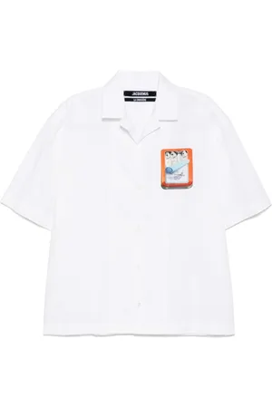 Jacquemus Skjorte, Herre, Hvid, L, Bomuld, V-Neck Skjorte med Grafisk Print