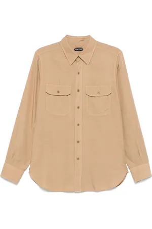 Tom Ford Skjorte, Herre, , 4XL, Bomuld, Slim Fit Military Twill Skjorte