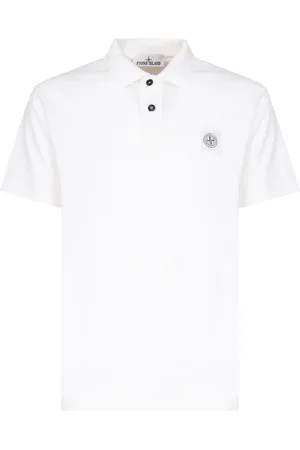 Stone Island Top, Herre, Hvid, M, Bomuld, Polo Shirt med Logo Patch
