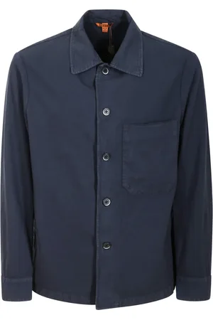 BARENA Jakke, Herre, Blå, L, Bomuld, Linned Bomuld Overshirt Cedrone