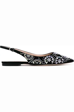 Prosperine Sko, Dame, Sort, 37 EU, Læder, Krystalpyntet Ruskind Slingback Ballerinaer