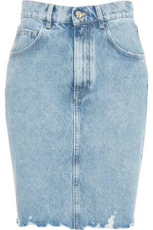 Cycle Nederdel, Dame, Blå, W28, Denim, Blå Denim Frynset Midi Nederdel