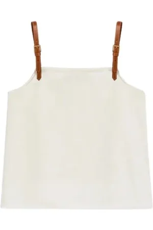 SEMICOUTURE Top, Dame, Hvid, S, Læder, Linnedtop med læderstropper