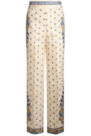 Etro Bukser, Dame, , M, Uld, Rose Jacquard Floral Wide-Leg Bukser