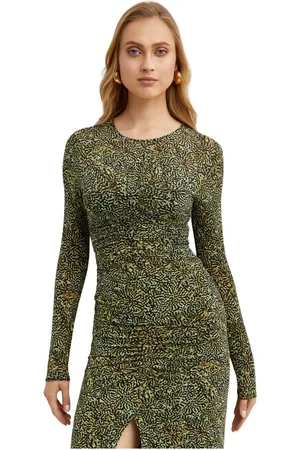 Isabel Marant Top, Dame, Grøn, M, Bomuld, Mønstret bluse med rynkning