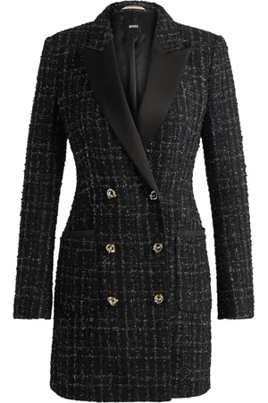 HUGO BOSS Frakke, Dame, Sort, L, Tweed, Skinnende Tweed Smoking Stil Kjole