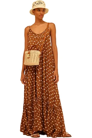 SEMICOUTURE Kjole, Dame, Brun, 2XS, Satin, Printet Satin Lang Kjole med Tynde Stropper