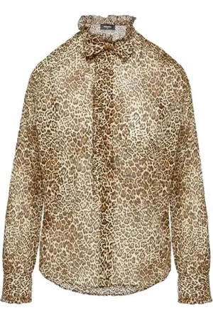 Dsquared2 Bluser & Skjorter, Dame, Brun, M, Bomuld, Leopard Print Ruffle Bluse