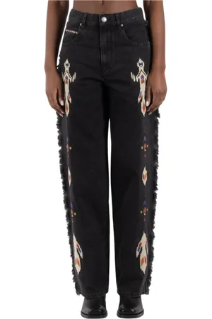 Isabel Marant Jeans, Dame, Sort, S, Bomuld, Mørkegrå Bomuld Hamp Bukser