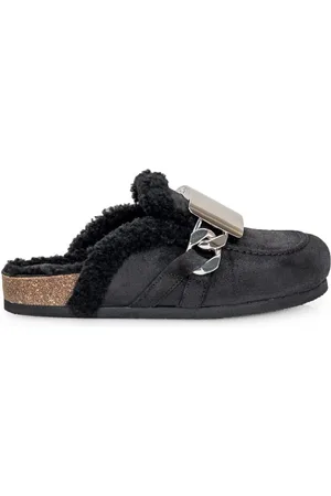 J.W.Anderson Sko, Dame, Sort, 35 EU, Suede, Sorte Suede Mules med Shearling Detaljer