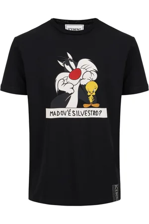 Iceberg Top, Herre, Sort, L, Bomuld, Bomulds Sort T-shirt med Looney Tunes Print