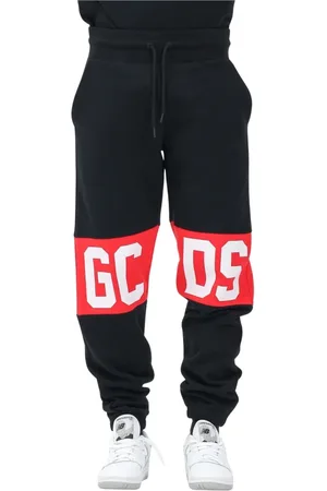 GCDS Bukser, Herre, Sort, S, Bomuld, Sporty Sorte Bukser med Logo Bånd