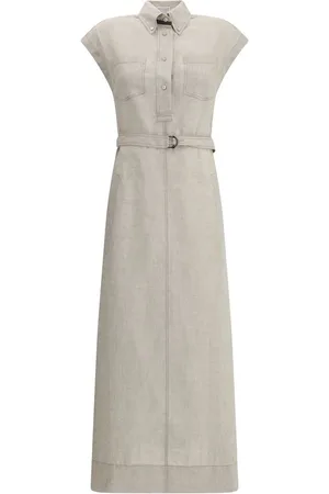 Brunello Cucinelli Kjole, Dame, , S, Linned, Elegant Linnedragt med Klassisk Krave